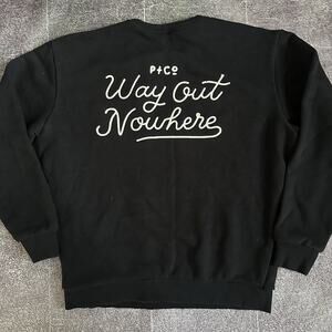 Men's P&Co Way Out Nowhere Black White Chainstitch Crewneck Sweatshirt Sz Large